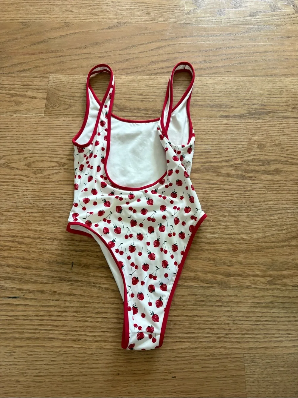 Frankie's Bikinis White One-Piece with Red Strawberry Print